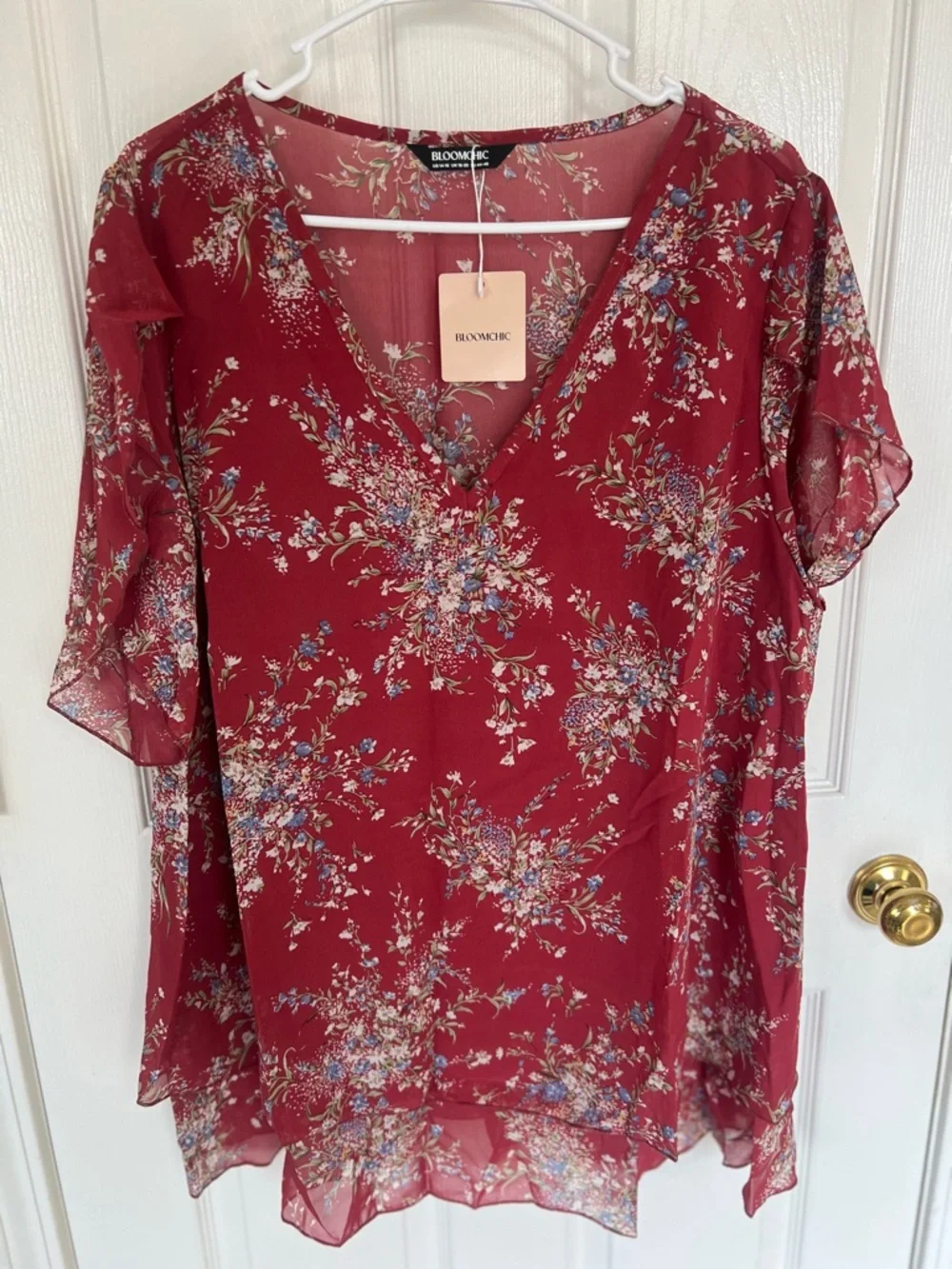 2 BloomChic Rust Floral V-Neck Layered Blouse NWT sz 14-16 - Picture 8 of 9